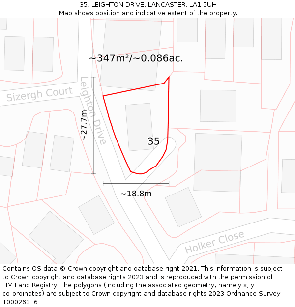 35, LEIGHTON DRIVE, LANCASTER, LA1 5UH: Plot and title map