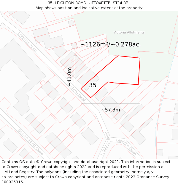 35, LEIGHTON ROAD, UTTOXETER, ST14 8BL: Plot and title map