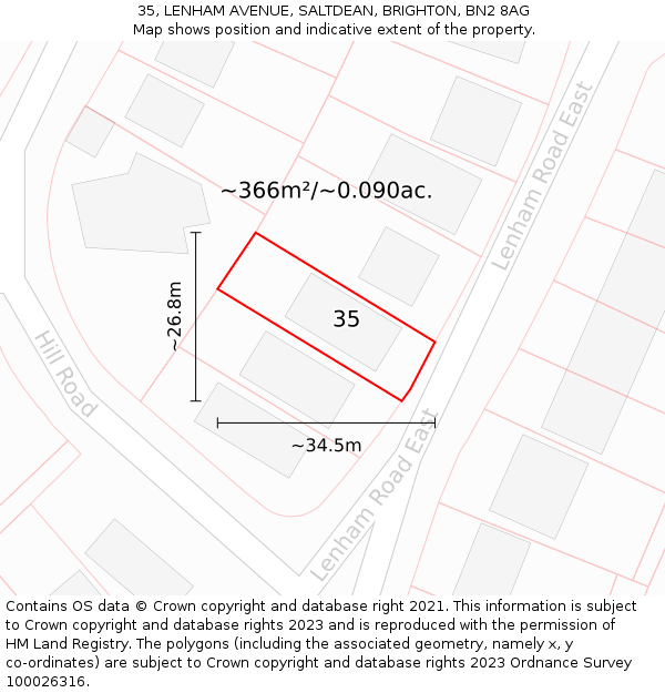 35, LENHAM AVENUE, SALTDEAN, BRIGHTON, BN2 8AG: Plot and title map