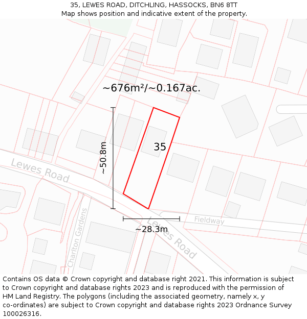 35, LEWES ROAD, DITCHLING, HASSOCKS, BN6 8TT: Plot and title map