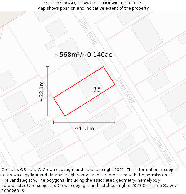 35, LILIAN ROAD, SPIXWORTH, NORWICH, NR10 3PZ: Plot and title map