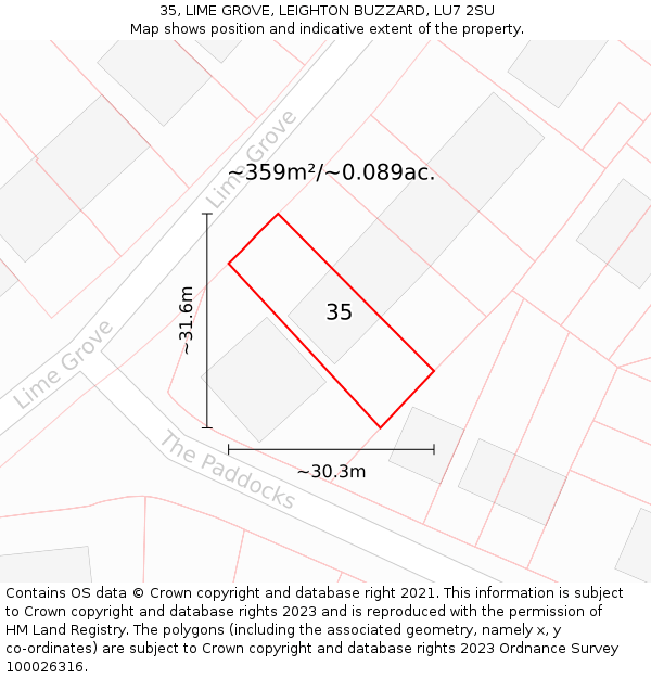 35, LIME GROVE, LEIGHTON BUZZARD, LU7 2SU: Plot and title map