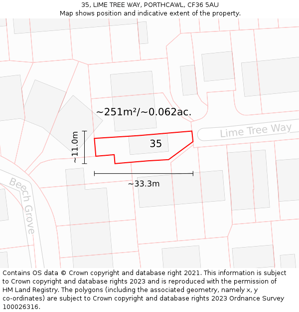 35, LIME TREE WAY, PORTHCAWL, CF36 5AU: Plot and title map