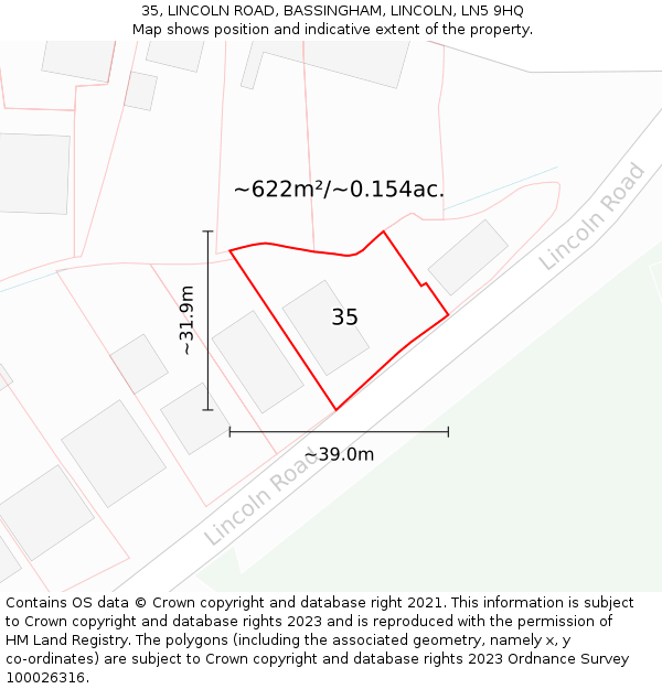 35, LINCOLN ROAD, BASSINGHAM, LINCOLN, LN5 9HQ: Plot and title map