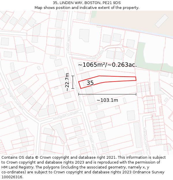 35, LINDEN WAY, BOSTON, PE21 9DS: Plot and title map