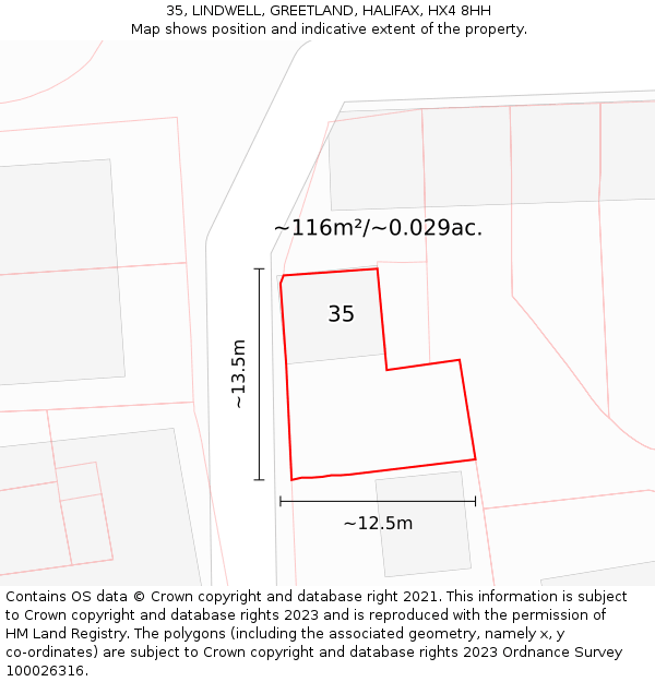 35, LINDWELL, GREETLAND, HALIFAX, HX4 8HH: Plot and title map