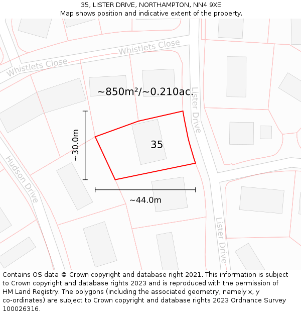 35, LISTER DRIVE, NORTHAMPTON, NN4 9XE: Plot and title map