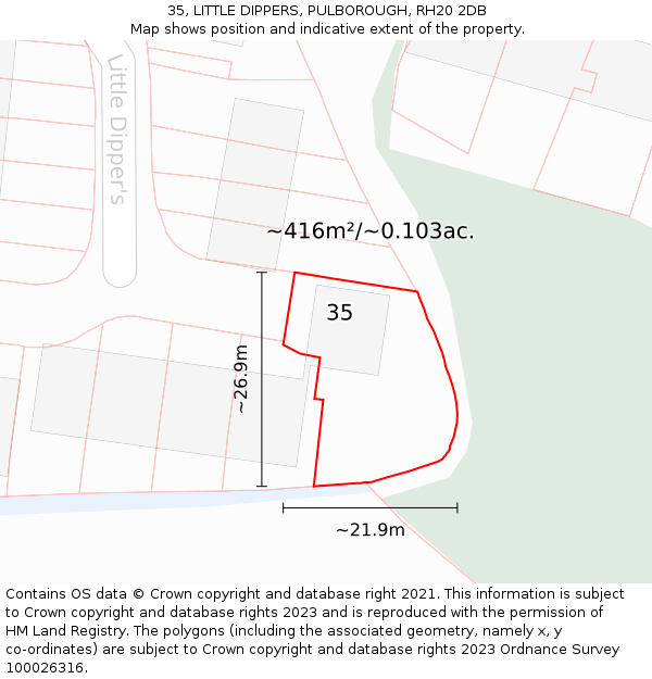 35, LITTLE DIPPERS, PULBOROUGH, RH20 2DB: Plot and title map