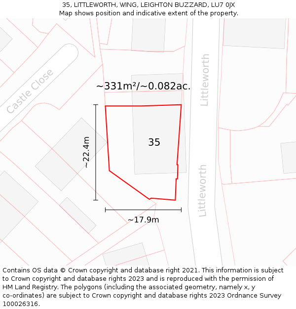 35, LITTLEWORTH, WING, LEIGHTON BUZZARD, LU7 0JX: Plot and title map