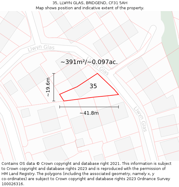 35, LLWYN GLAS, BRIDGEND, CF31 5AH: Plot and title map