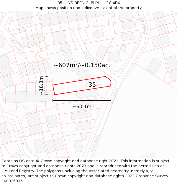 35, LLYS BRENIG, RHYL, LL18 4BX: Plot and title map