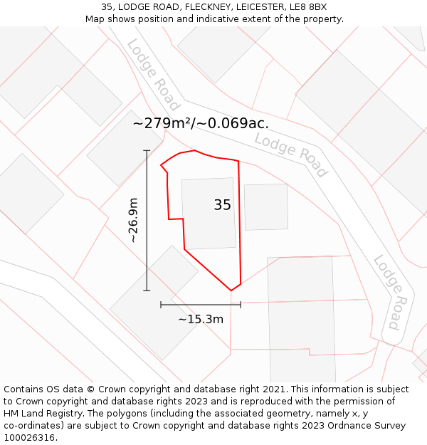 35, LODGE ROAD, FLECKNEY, LEICESTER, LE8 8BX: Plot and title map