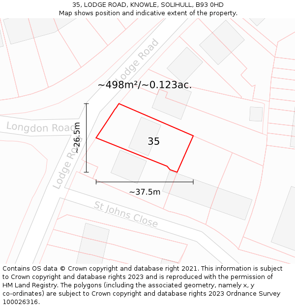 35, LODGE ROAD, KNOWLE, SOLIHULL, B93 0HD: Plot and title map