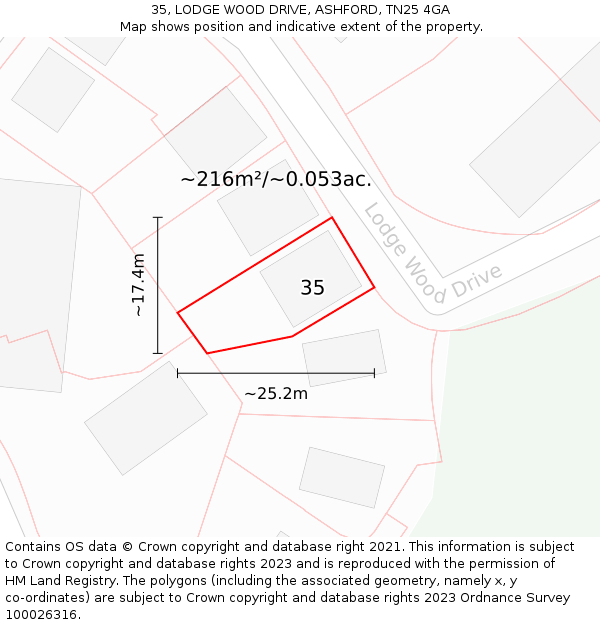 35, LODGE WOOD DRIVE, ASHFORD, TN25 4GA: Plot and title map