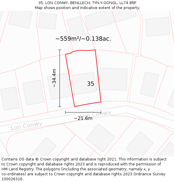 35, LON CONWY, BENLLECH, TYN-Y-GONGL, LL74 8RP: Plot and title map