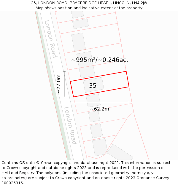 35, LONDON ROAD, BRACEBRIDGE HEATH, LINCOLN, LN4 2JW: Plot and title map