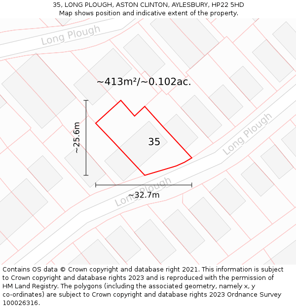 35, LONG PLOUGH, ASTON CLINTON, AYLESBURY, HP22 5HD: Plot and title map