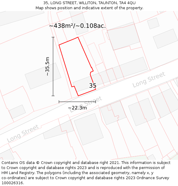 35, LONG STREET, WILLITON, TAUNTON, TA4 4QU: Plot and title map