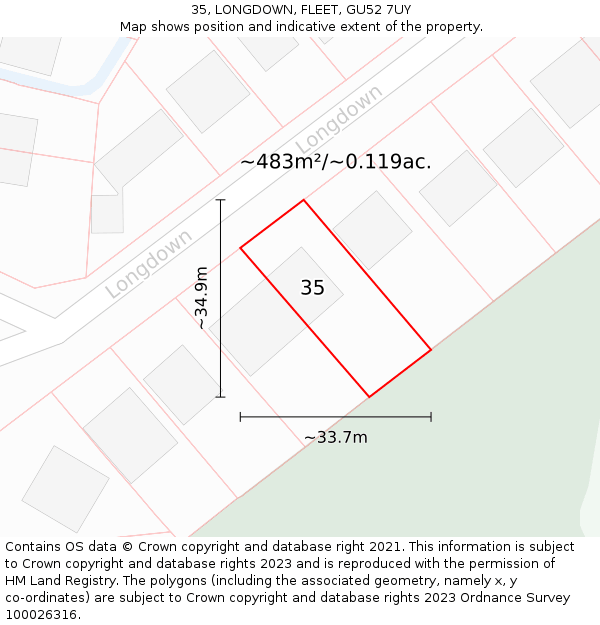 35, LONGDOWN, FLEET, GU52 7UY: Plot and title map