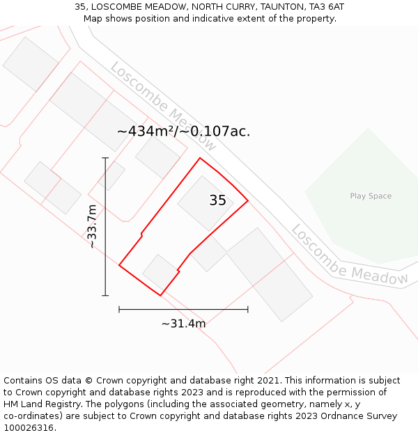 35, LOSCOMBE MEADOW, NORTH CURRY, TAUNTON, TA3 6AT: Plot and title map