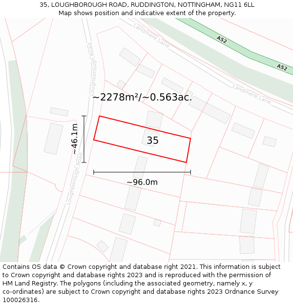 35, LOUGHBOROUGH ROAD, RUDDINGTON, NOTTINGHAM, NG11 6LL: Plot and title map