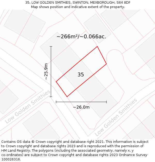 35, LOW GOLDEN SMITHIES, SWINTON, MEXBOROUGH, S64 8DF: Plot and title map