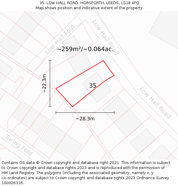 35, LOW HALL ROAD, HORSFORTH, LEEDS, LS18 4FQ: Plot and title map