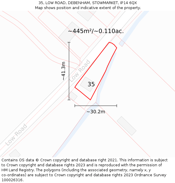 35, LOW ROAD, DEBENHAM, STOWMARKET, IP14 6QX: Plot and title map