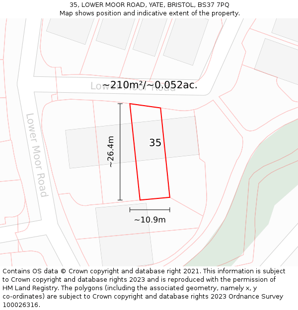 35, LOWER MOOR ROAD, YATE, BRISTOL, BS37 7PQ: Plot and title map