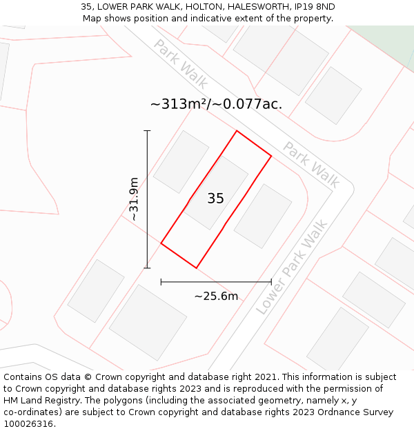 35, LOWER PARK WALK, HOLTON, HALESWORTH, IP19 8ND: Plot and title map