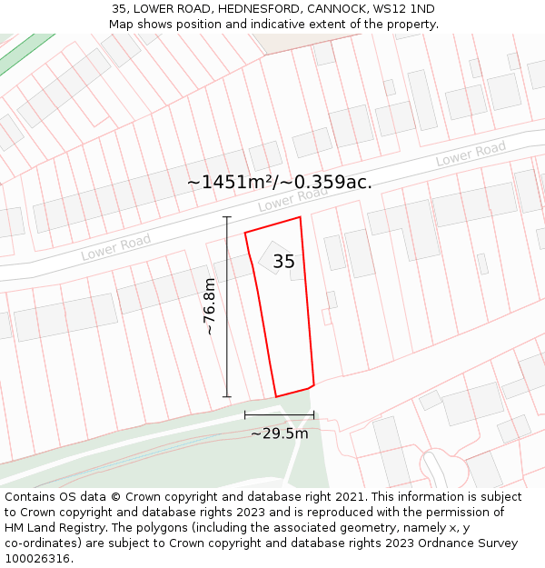 35, LOWER ROAD, HEDNESFORD, CANNOCK, WS12 1ND: Plot and title map