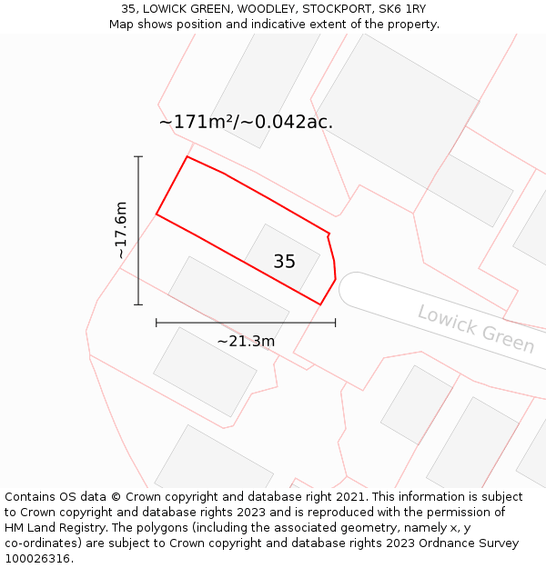 35, LOWICK GREEN, WOODLEY, STOCKPORT, SK6 1RY: Plot and title map