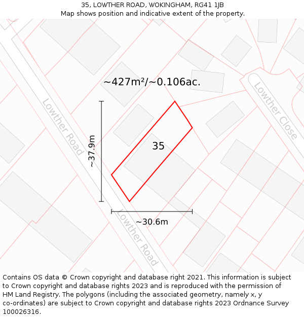 35, LOWTHER ROAD, WOKINGHAM, RG41 1JB: Plot and title map