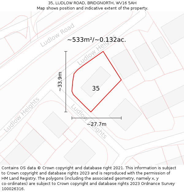 35, LUDLOW ROAD, BRIDGNORTH, WV16 5AH: Plot and title map