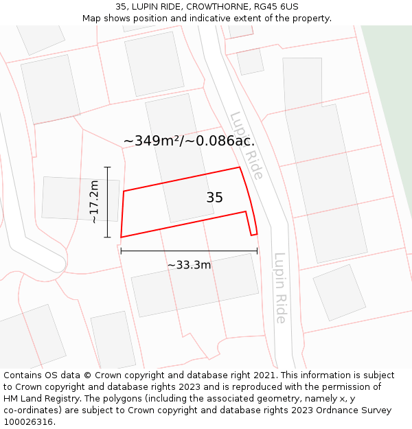 35, LUPIN RIDE, CROWTHORNE, RG45 6US: Plot and title map