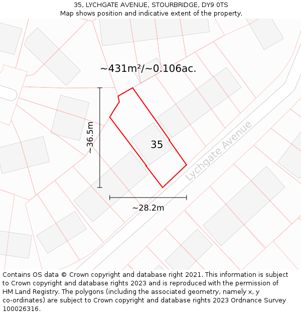 35, LYCHGATE AVENUE, STOURBRIDGE, DY9 0TS: Plot and title map