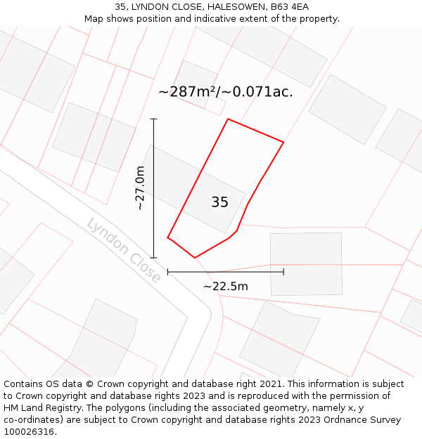 35, LYNDON CLOSE, HALESOWEN, B63 4EA: Plot and title map