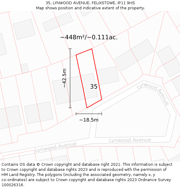 35, LYNWOOD AVENUE, FELIXSTOWE, IP11 9HS: Plot and title map