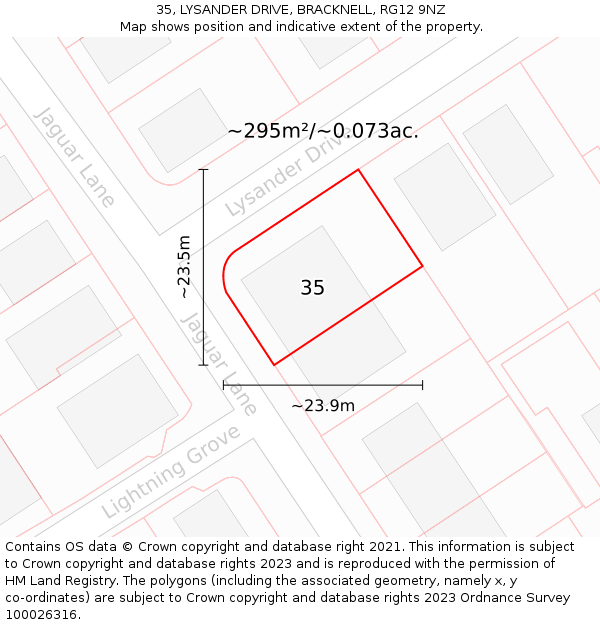 35, LYSANDER DRIVE, BRACKNELL, RG12 9NZ: Plot and title map