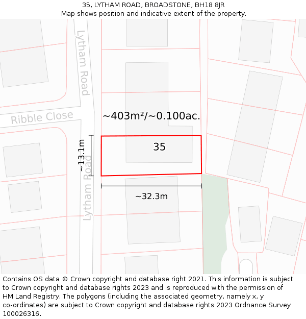 35, LYTHAM ROAD, BROADSTONE, BH18 8JR: Plot and title map