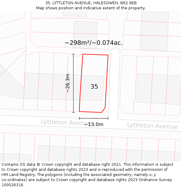 35, LYTTLETON AVENUE, HALESOWEN, B62 9EB: Plot and title map