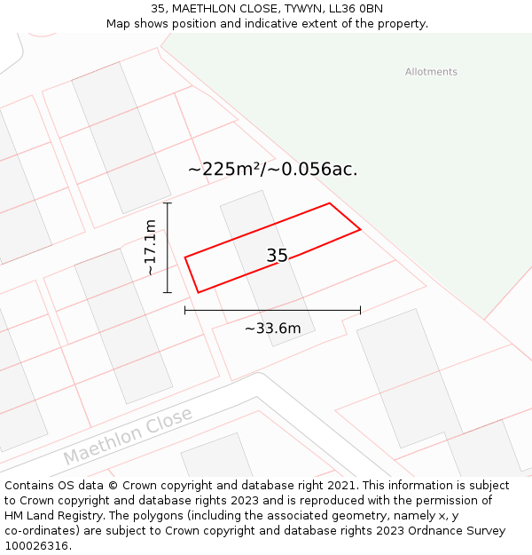 35, MAETHLON CLOSE, TYWYN, LL36 0BN: Plot and title map