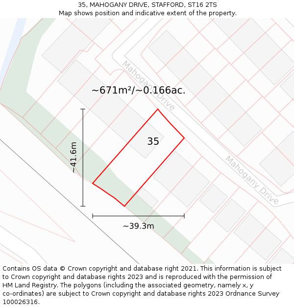 35, MAHOGANY DRIVE, STAFFORD, ST16 2TS: Plot and title map