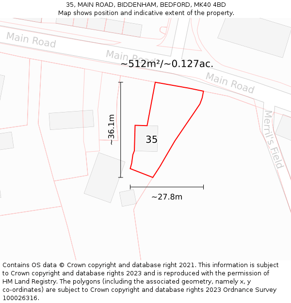 35, MAIN ROAD, BIDDENHAM, BEDFORD, MK40 4BD: Plot and title map