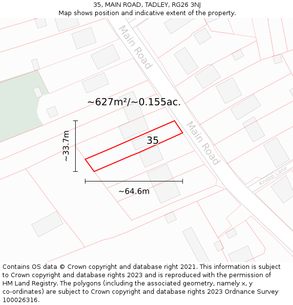 35, MAIN ROAD, TADLEY, RG26 3NJ: Plot and title map