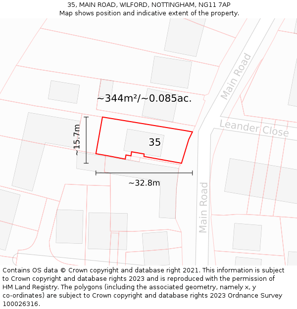 35, MAIN ROAD, WILFORD, NOTTINGHAM, NG11 7AP: Plot and title map