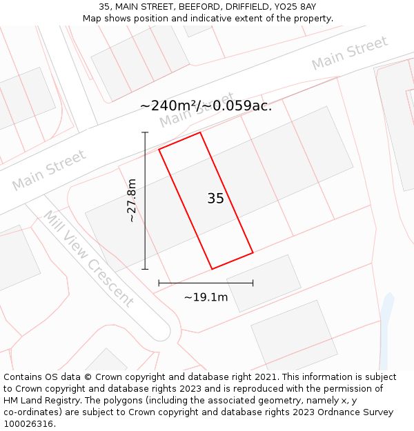 35, MAIN STREET, BEEFORD, DRIFFIELD, YO25 8AY: Plot and title map