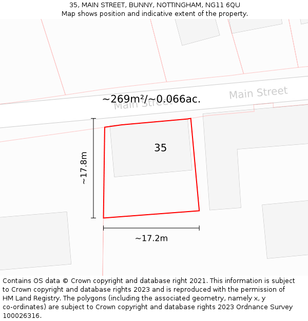 35, MAIN STREET, BUNNY, NOTTINGHAM, NG11 6QU: Plot and title map