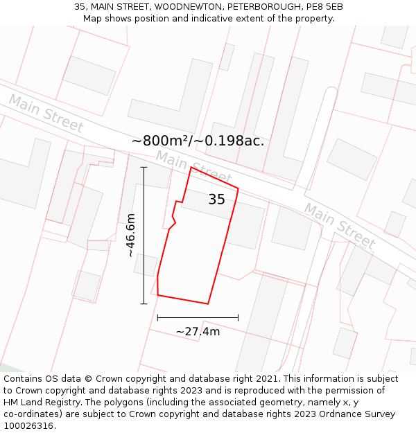 35, MAIN STREET, WOODNEWTON, PETERBOROUGH, PE8 5EB: Plot and title map