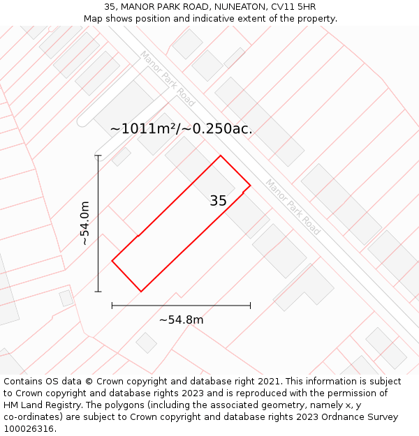 35, MANOR PARK ROAD, NUNEATON, CV11 5HR: Plot and title map